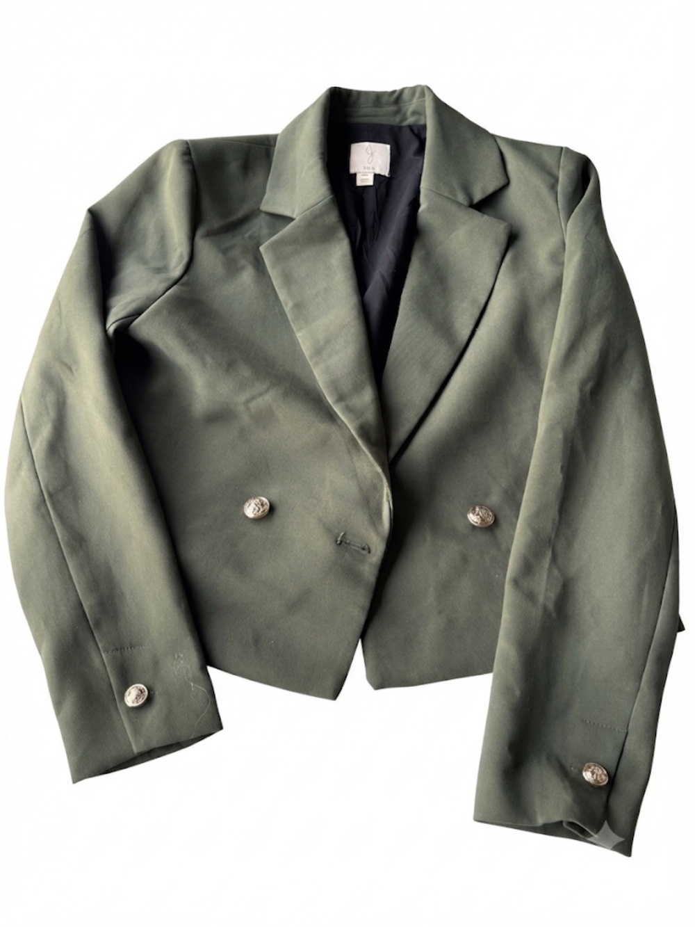Joie Olive Green Double-Breasted Cropped Blazer